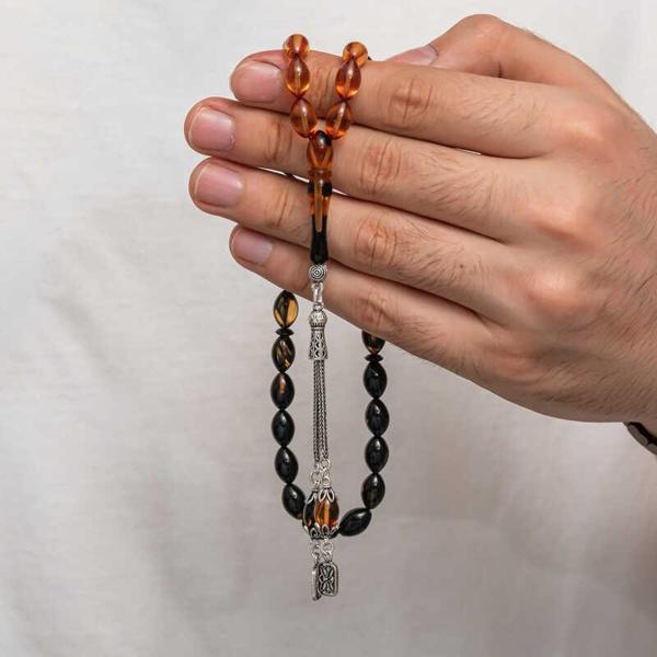 BlackCraft Gümüş Püskül Sıkma Kehribar Tesbih (BC-2EE3B4) - Image 1