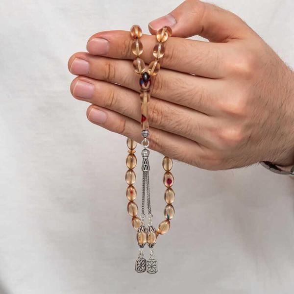 BlackCraft Gümüş Püsküllü Sıkma Kehribar Tesbih (BC-AD5C38) - Image 1