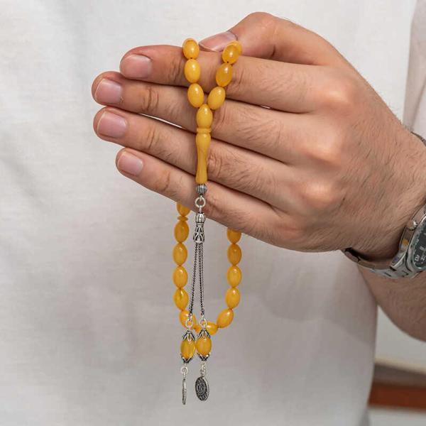 BlackCraft Gümüş Püsküllü Sıkma Kehribar Tesbih (BC-AD5C38) - Image 1