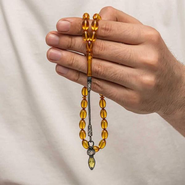 BlackCraft Gümüş 1000 Ayar Kazaz Püsküllü Sıkma Kehribar Tesbih (BC-90DA4F) - Image 1