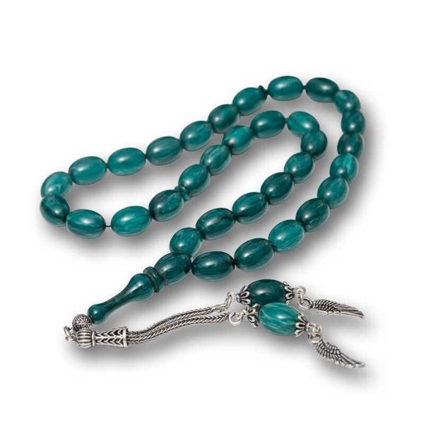 BlackCraft Gümüş Püsküllü Sıkma Kehribar Tesbih (BC-AD5C38) - Image 1