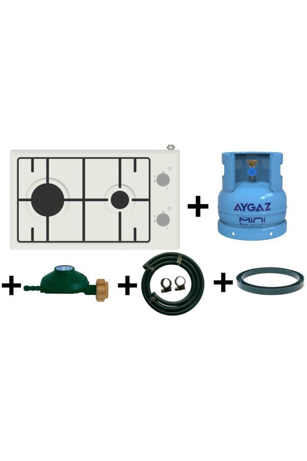 Aygaz Çetintaş Tüplü Ocak + Aygaz Mini Karavan Tüpü + Aygaz Vanalı Dedantör + 1.5 Mt Hortum + Mini Altlık - Image 1