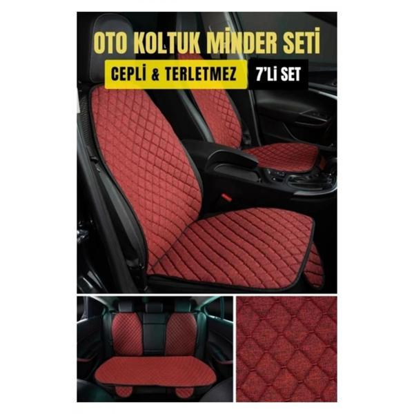 Kia Sorento 2002-2009Terletmez Kaymaz Keten Oto Minder Kılıf Komple Set ( 7 Parça ) Kırmızı - Image 1