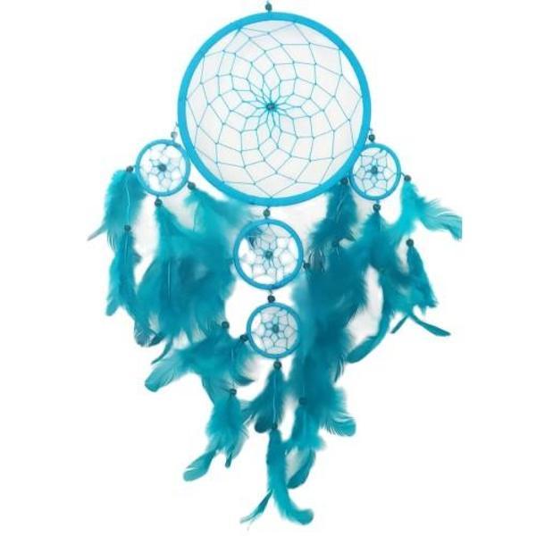 Turkuaz Rengi Kuş Tüylü Boncuklu Düş Kapanı El Yapımı Duvar Süsü - Image 1