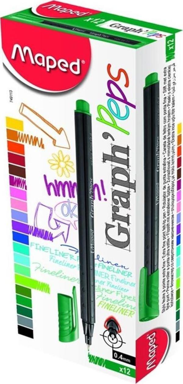 Maped 749113 Fineliner Keçe Uç Kalem 12 Li Çim Yeşli Yeni (1 Paket 12 Adet) - Image 1