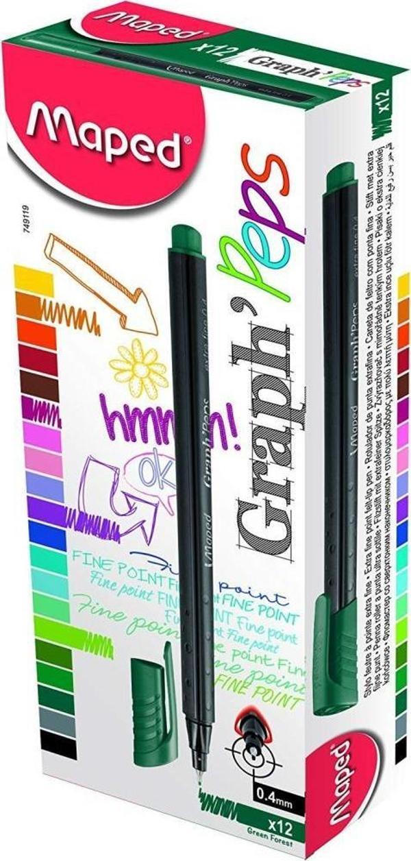 Maped 749119 Fineliner Keçe Uç Kalem 12 Li Koyu Yeşil (1 Paket 12 Adet) - Image 1