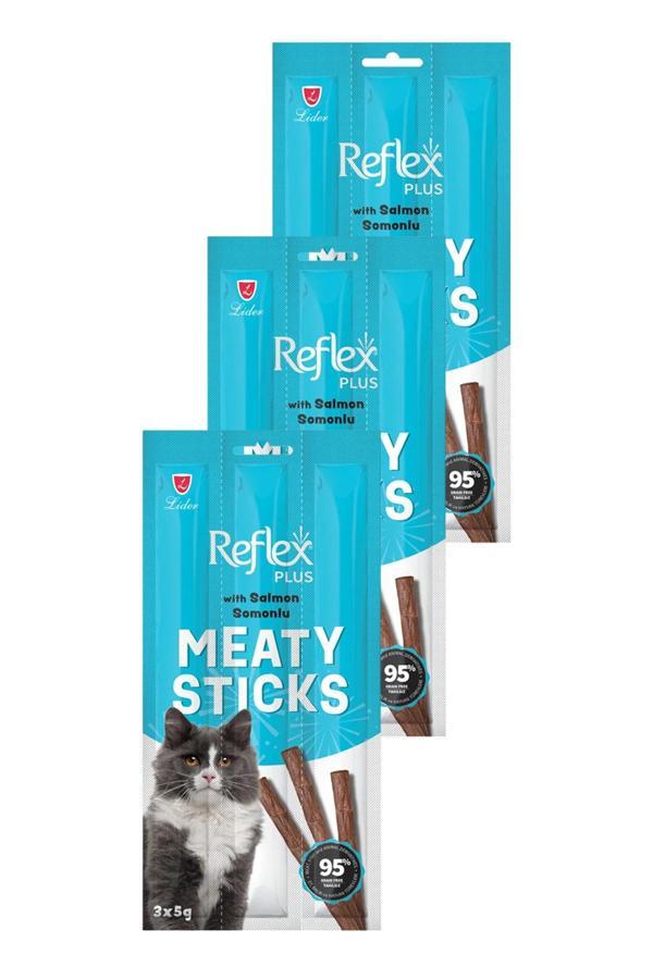 Meaty Sticks Somonlu Kedi Ödül Çubuğu 3x5gr Üçlü Paket - Image 1