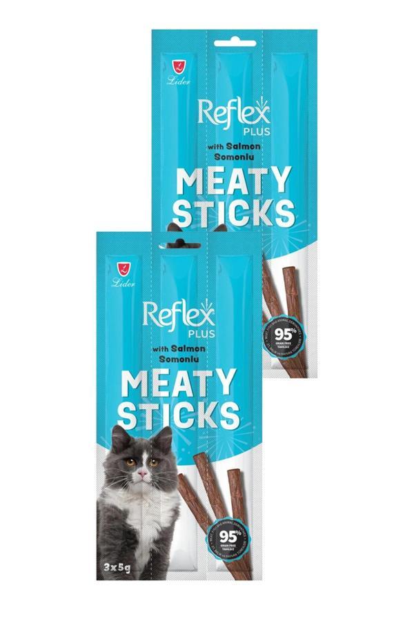 Meaty Sticks Somonlu Kedi Ödül Çubuğu 3x5gr İkili Paket - Image 1