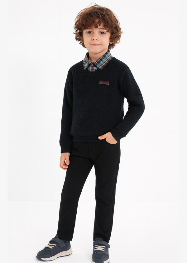 3'lü Set Siyah Triko & Gömlek & Gabardin Pantolon Erkek Çocuk - Image 1