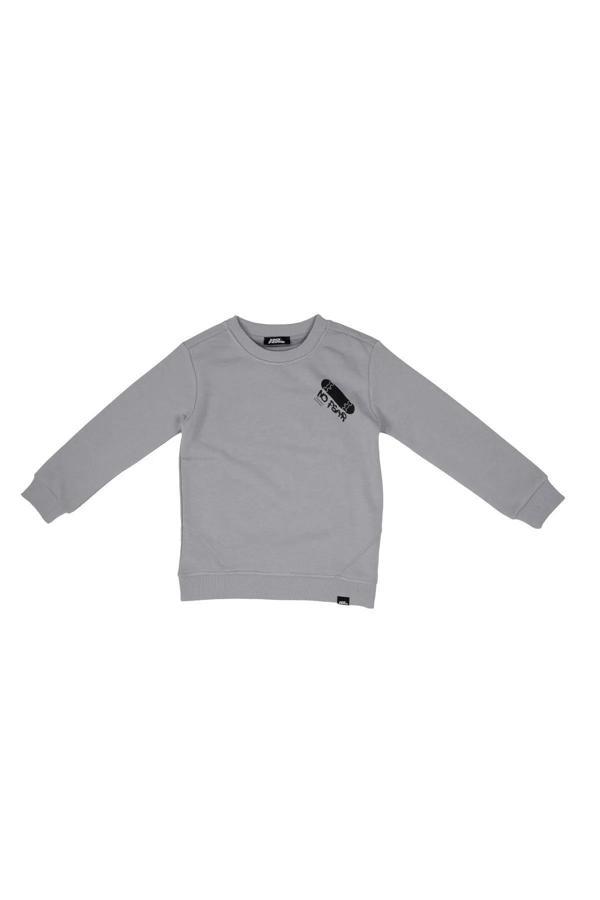 No Fear Çocuk Sweatshirt Sırtı Kaykay Slogan Baskılı Gri - Image 1