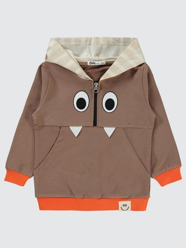 Civil Boys Göz Baskılı Cepli Kapşonlu 2-5 Yaş Sweatshirt - Turuncu3-4 Yaş - Image 1