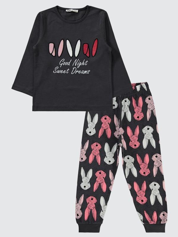 Civil Girls Büyük Tavşan Empirme 2-5 Yaş Pijama Takımı - Gri3-4 Yaş - Image 1