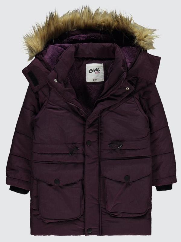 Civil Girls Körük Cepli Kuşaklı 6-9 Yaş Mont - Lila8-9 Yaş - Image 1