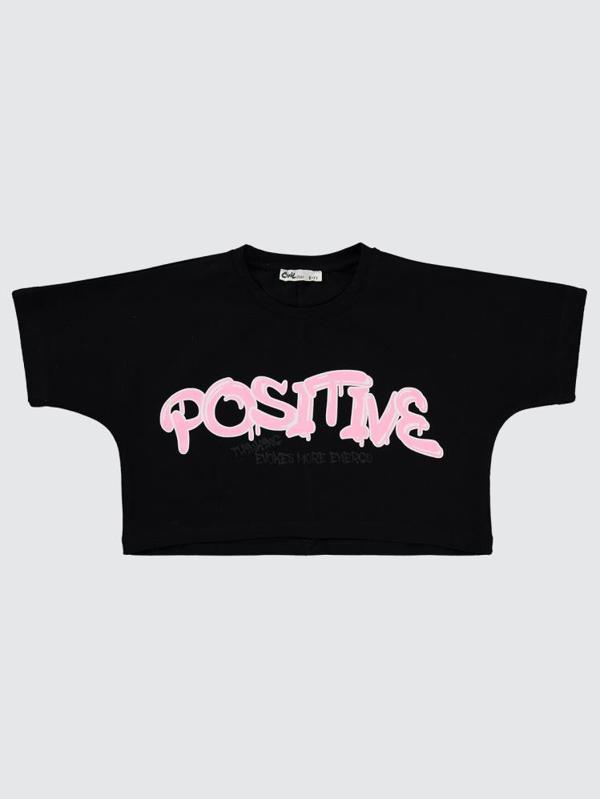 Civil Girls Positive Baskılı Crop 10-13 Yaş Tişört - Siyah11-12 Yaş - Image 1