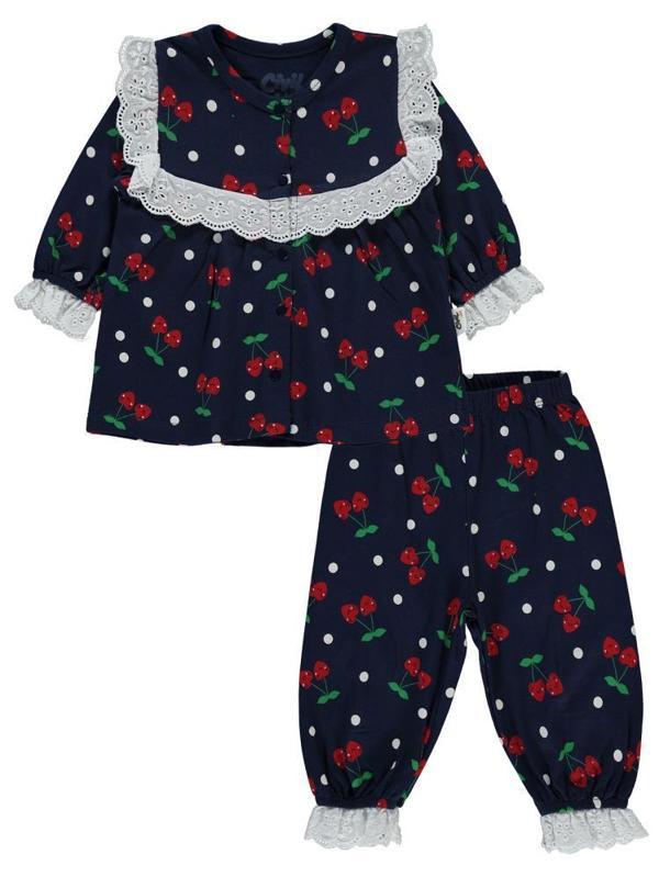 Civil Baby Puanlı Kiraz Emprime Fistolu Kız 6-18 Ay Pijama Takımı - Lacivert9-12 Ay - Image 1