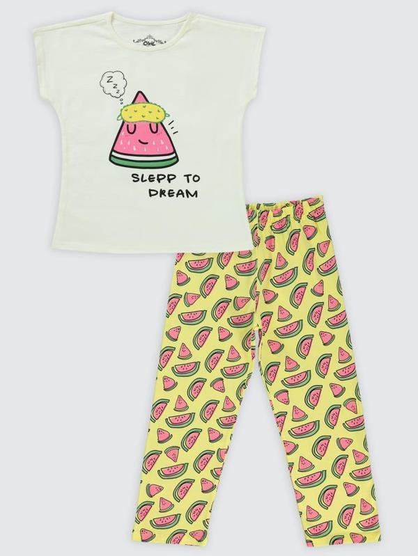 Civil Girls Karpuz Baskılı 6-9 Yaş Pijama Takımı - Sarı8-9 Yaş - Image 1