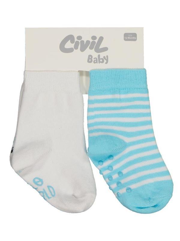 Civil Baby Hello World Kaydırmaz 2'li 6-18 Ay Bebek Erkek Çorap Set - Standart12 Ay - Image 1