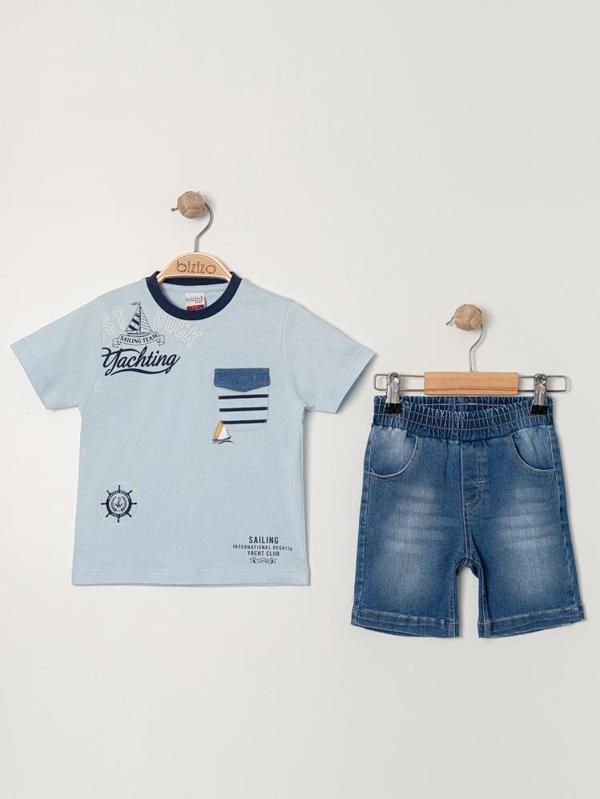 Bizio Yelken baskılı Bisiklet Yaka 2-5 Yaş Takım - Mavi3-4 Yaş - Image 1