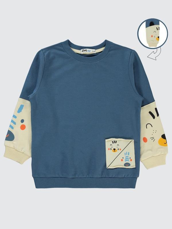 Civil Boys Kol Hayvanlar Baskılı 2-5 Yaş Sweatshirt - Mavi2-3 Yaş - Image 1