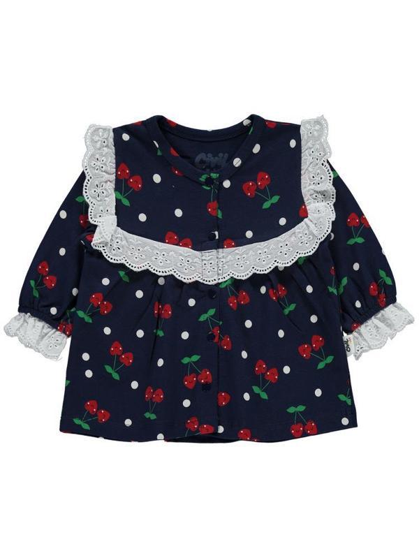 Civil Baby Puanlı Kiraz Emprime Fistolu Kız 6-18 Ay Pijama Takımı - Lacivert6-9 Ay - Image 1