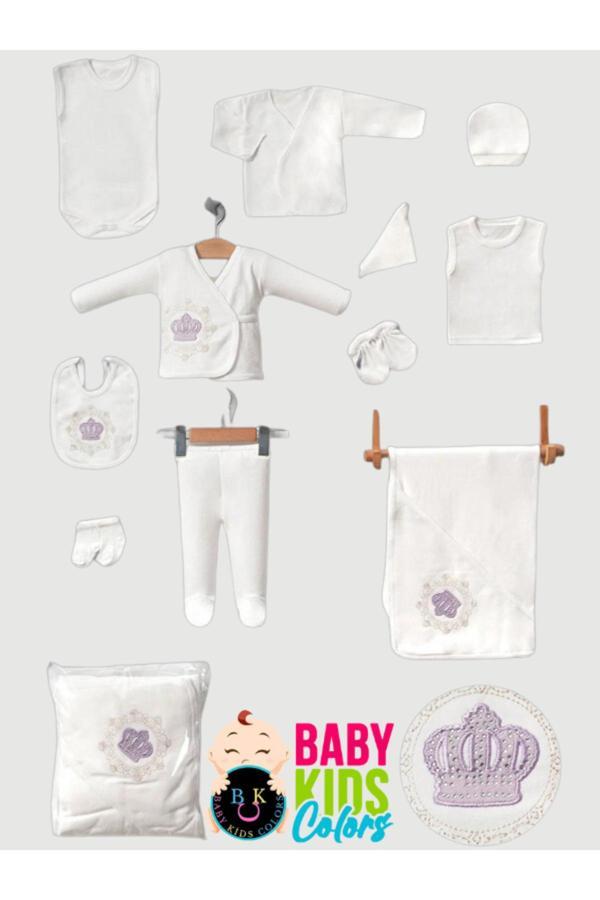 Baby Kids Colors Hastahane Çıkışı Nakışlı Taşlı 10 Parça Yeni Doğan Zıbın Set - Image 1