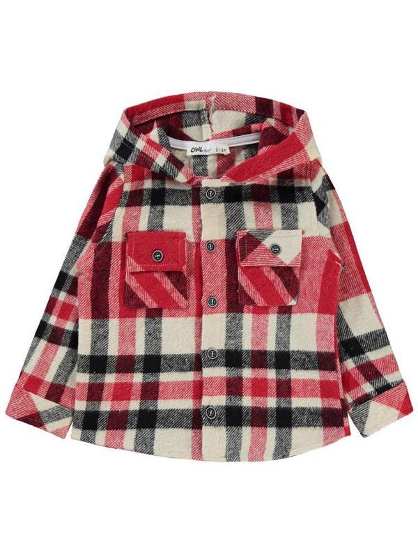 Civil Boys Kapşonlu Ekoseli 2-5 Yaş Gömlek - Kırmızı2-3 Yaş - Image 1