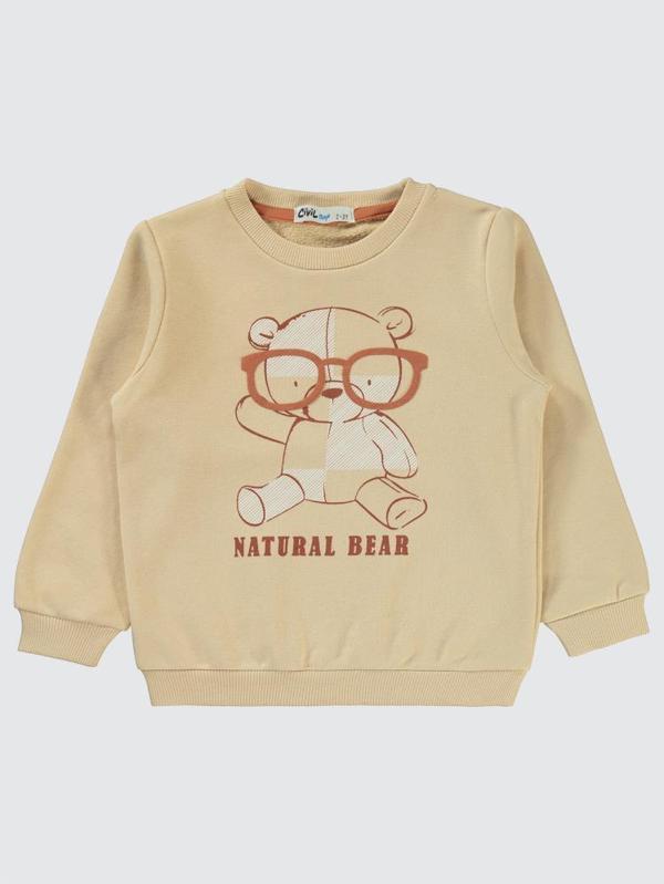 Civil Boys Natural Bear Baskılı 2-5 Yaş Sweatshirt - Bej2-3 Yaş - Image 1