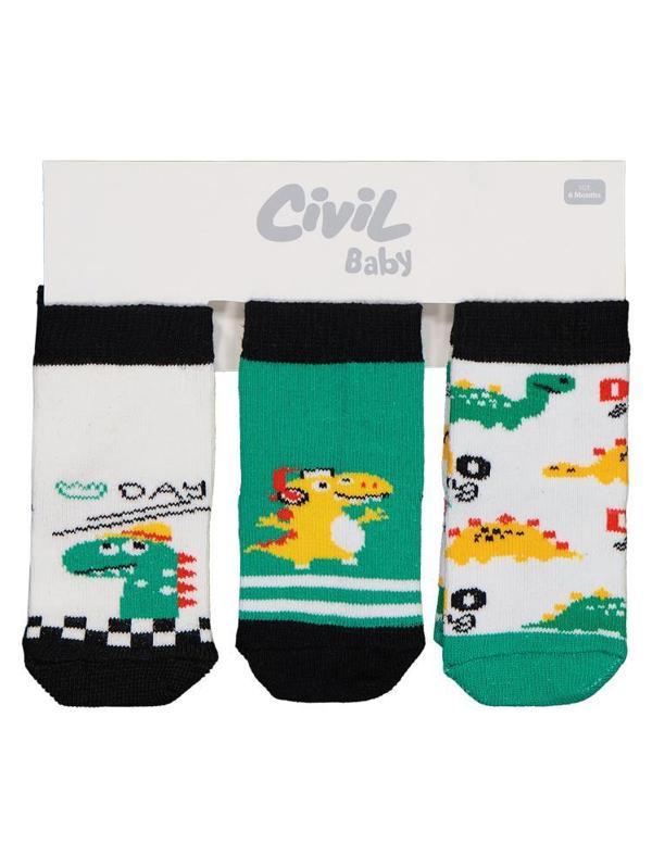 10190 Civil Baby Dino 3'lü 6- Bebek Erkek Çorap Set - Standart18 Ay - Image 1