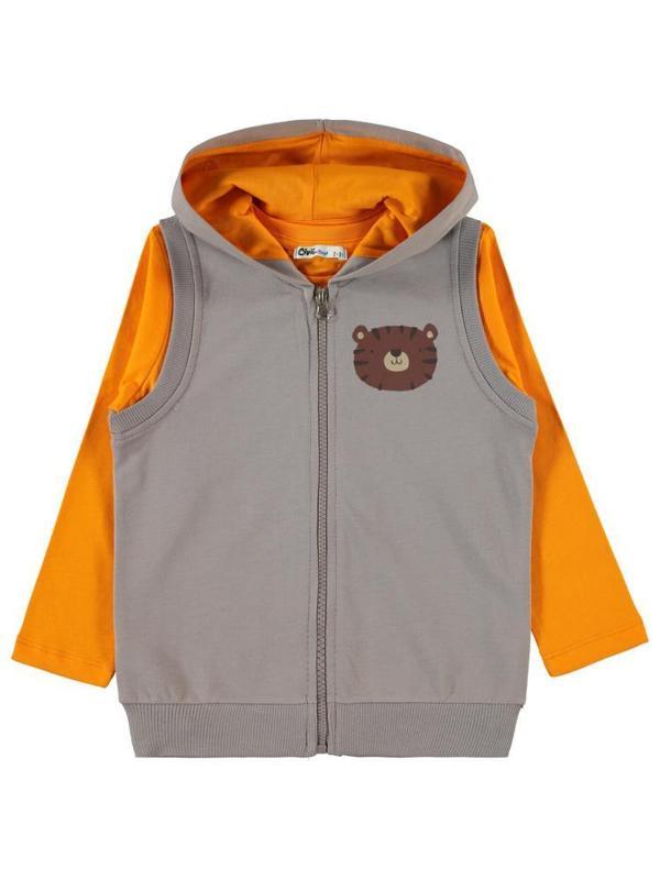Civil Boys Dude Baskılı 2-5 Yaş Yelekli Sweatshirt - Gri2-3 Yaş - Image 1