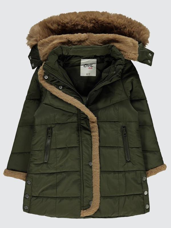 Civil Girls Kol ve Pat Pelüşlü 6-9 Yaş Mont - Haki6-7 Yaş - Image 1