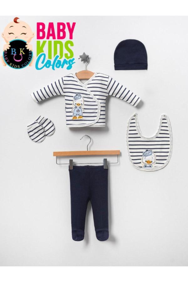 Baby Kids Colors Ördek Nakışlı (Kutulu)  %100 Pamuklu Yeni Doğan 5'Li Hastane Çıkışı - Image 1