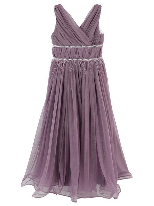 Civil Girls Beli Taşlı Tüylü 6-14 Yaş Abiye - Lila6-7 Yaş - Image 1