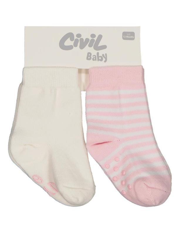 Civil Baby Hello World Kaydırmaz 2'li 6-18 Ay Bebek Kız Çorap Set - Standart12 Ay - Image 1