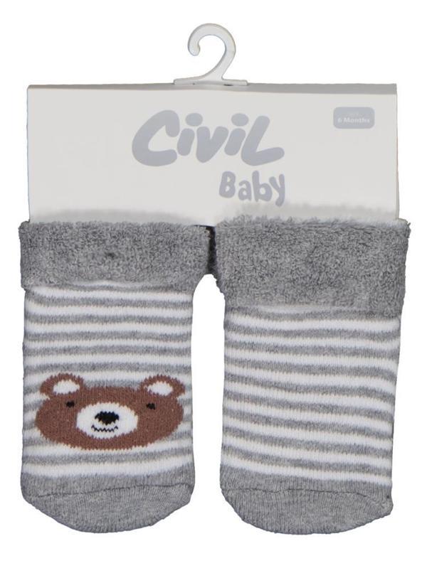 Civil Baby Çizgili Bear Kıvrık Havlu 6-18 Ay 2'li Bebek Erkek Çorap Set - Standart12 Ay - Image 1