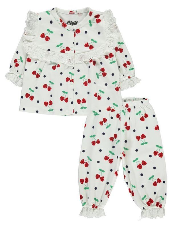Civil Baby Puanlı Kiraz Emprime Fistolu Kız 6-18 Ay Pijama Takımı - Ekru12-18 Ay - Image 1
