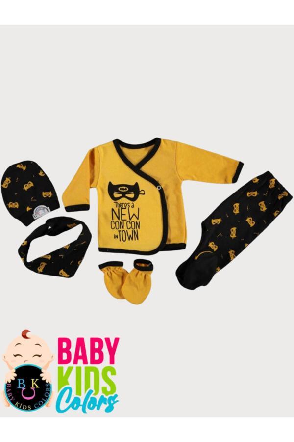 Baby Kids Colors Hastane Çıkış Seti Batman Desenli 5’Li Kutulu Erkek Bebek Yeni Doğan - Image 1