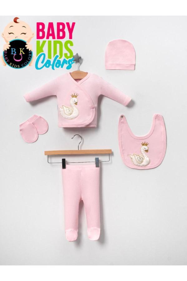 Baby Kids Colors Lüks Kuğu Yeni Doğan Hastane Çıkış 5'Li Zıbın Seti (Kutulu) - Image 1