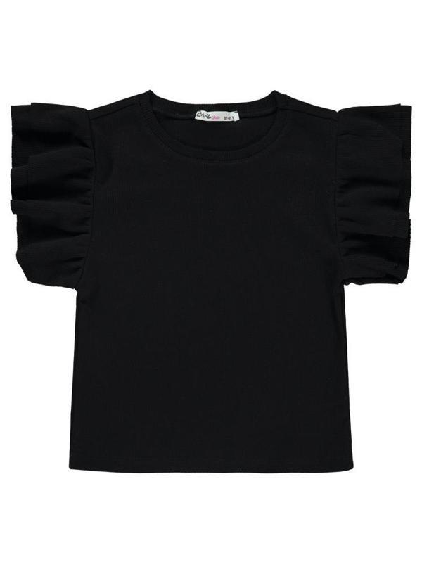 Civil Girls Volan Kollu 10-13 Yaş Tişört - Siyah12-13 Yaş - Image 1