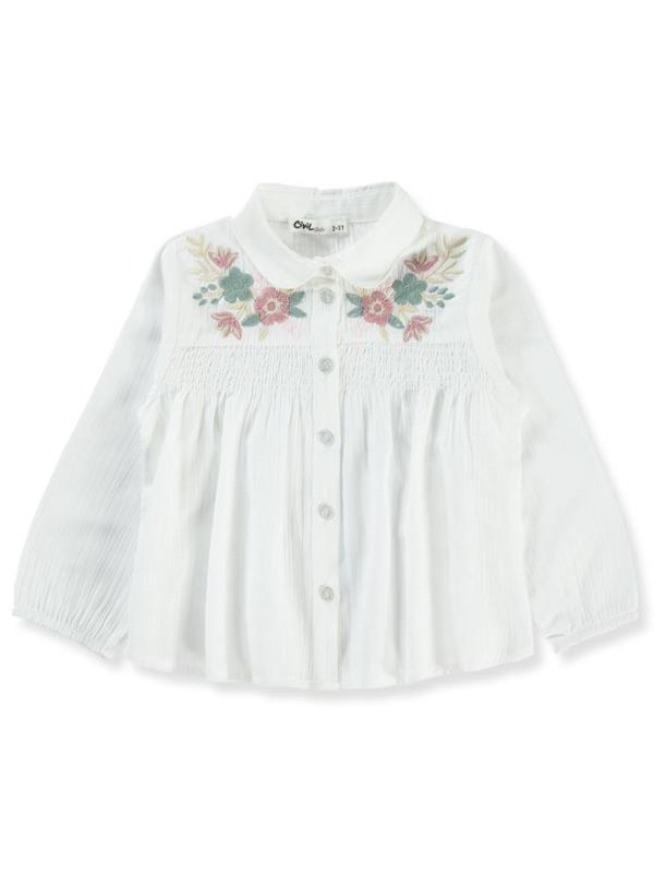 Civil Girls Çiçek Nakışlı 2-5 Yaş Gömlek - Ekru2-3 Yaş - Image 1