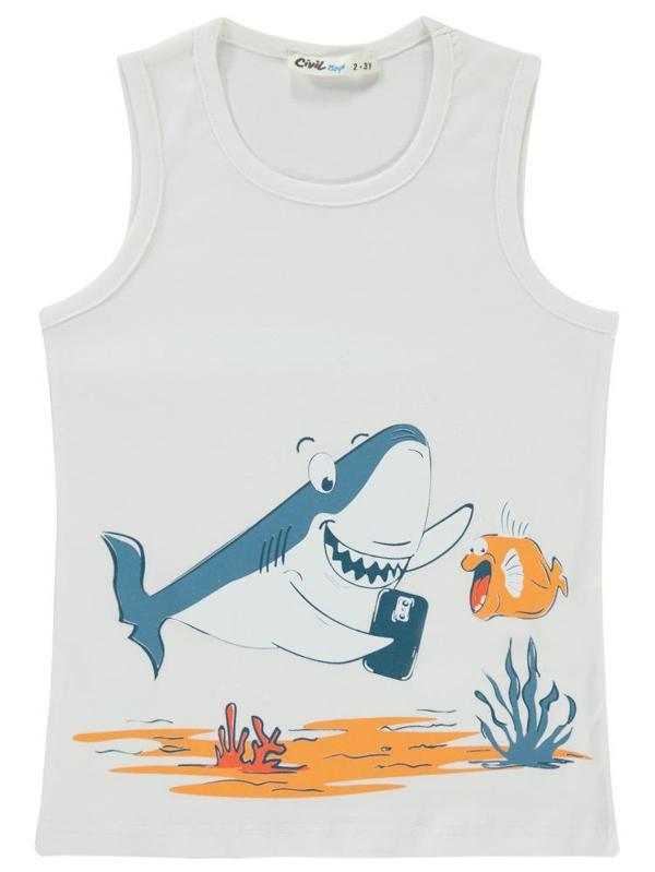 Civil Boys Köpekbalığı Baskılı 2-5 Yaş Tişört - Beyaz3-4 Yaş - Image 1