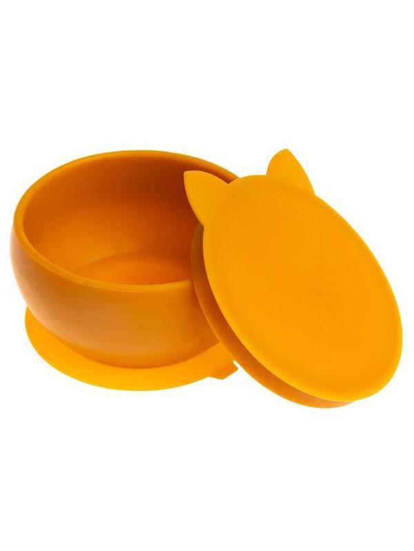 Pandish KitTen Vakum Tabanlı Kapaklı Silikon Kase - KahverengiStandart - Image 1