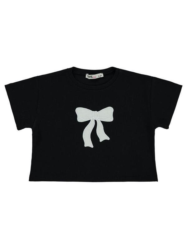 Civil Girls Fiyonk Nakışlı 2-5 Yaş Tişört - Siyah4-5 Yaş - Image 1