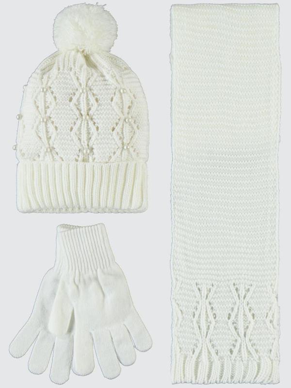 Civil Girls Garson 10-13 Yaş Atkı Bere Eldiven Set - BeyazStandart - Image 1