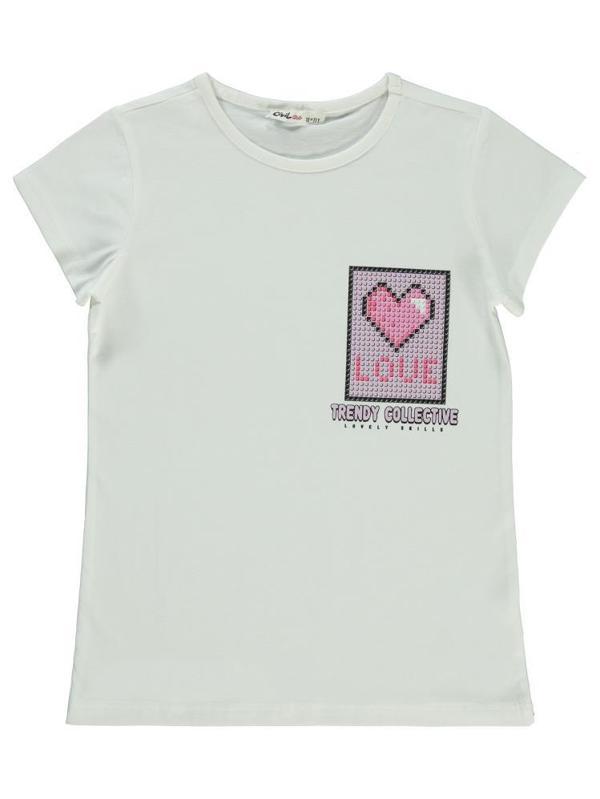 Civil Girls Kalp Love Baskılı 10-13 Yaş Tişört - Ekru10-11 Yaş - Image 1