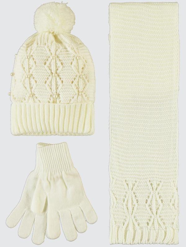 Civil Girls Garson 10-13 Yaş Atkı Bere Eldiven Set - EkruStandart - Image 1