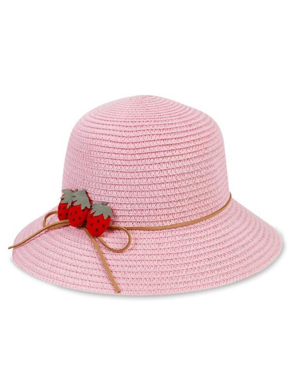 6-9 Yaş Kız Çocuk Hasır Şapka - PembeStandart - Image 1