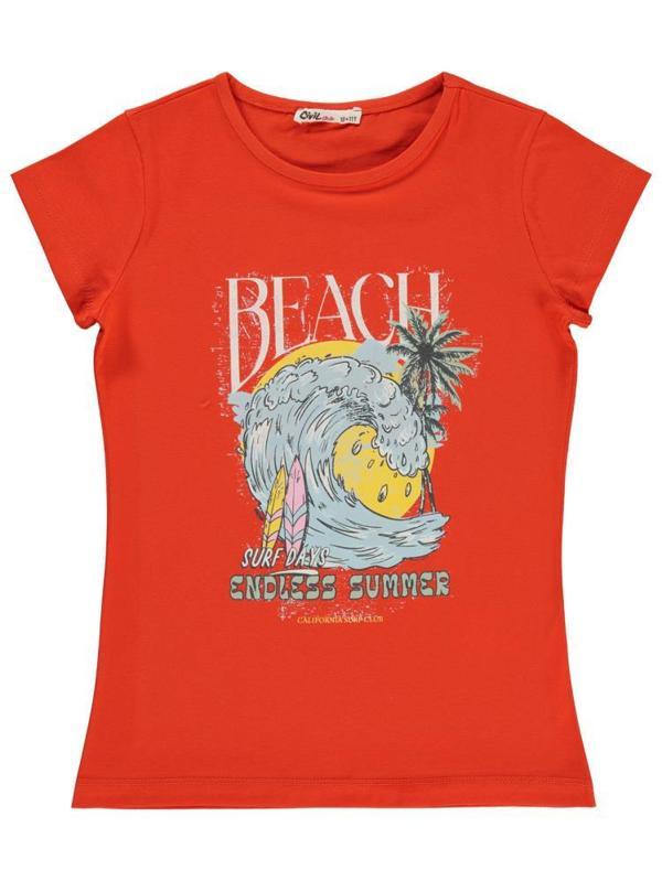 Civil Girls Beach Baskılı 10-13 Yaş Tişört - Turuncu11-12 Yaş - Image 1