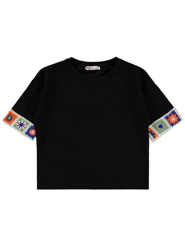 Civil Girls Kolu Desenli 6-9 Yaş Tişört - Siyah7-8 Yaş - Image 1