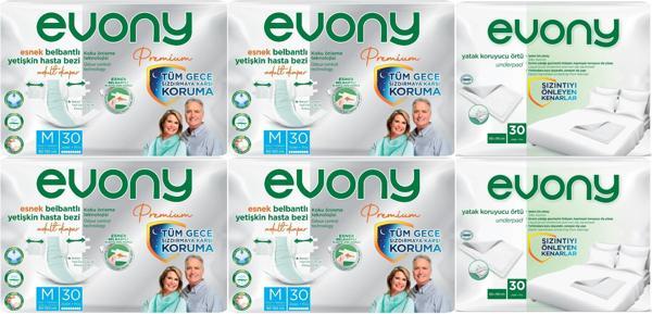 Evony Premium Hasta Bezi Yetişkin Bel Bantlı Tekstil Yüzey Orta 120 Adet+Yatak Koruyucu Örtü 60 Adet - Image 1