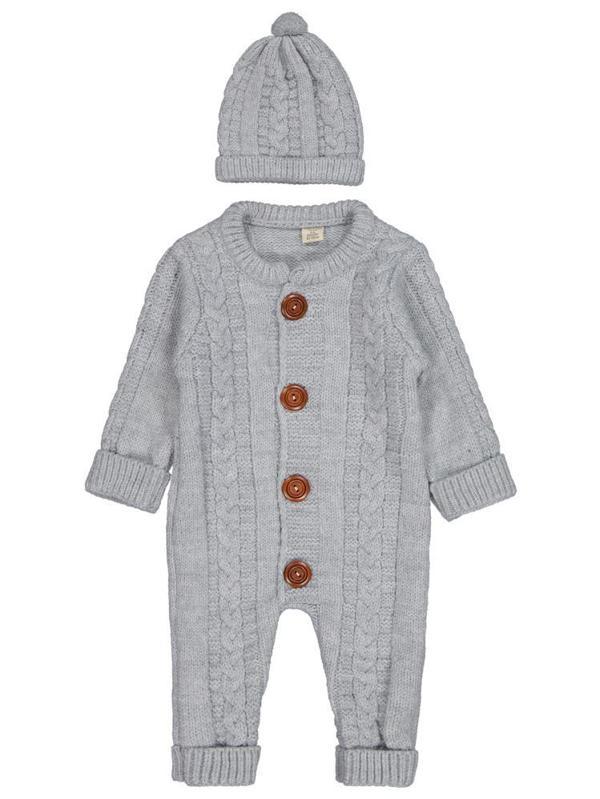 Beybek Düğmeli 3-12 Ay Tulum - Gri12-18 Ay - Image 1